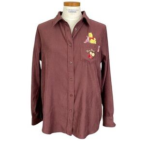 Disney Winnie The Pooh Piglet Bee Real Brown Button Up Embroidered Blouse SzL